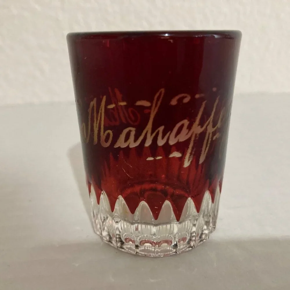 Antique Ruby Stained Pattern Glass Toothpick Holder Minnie Mahaffey 1906